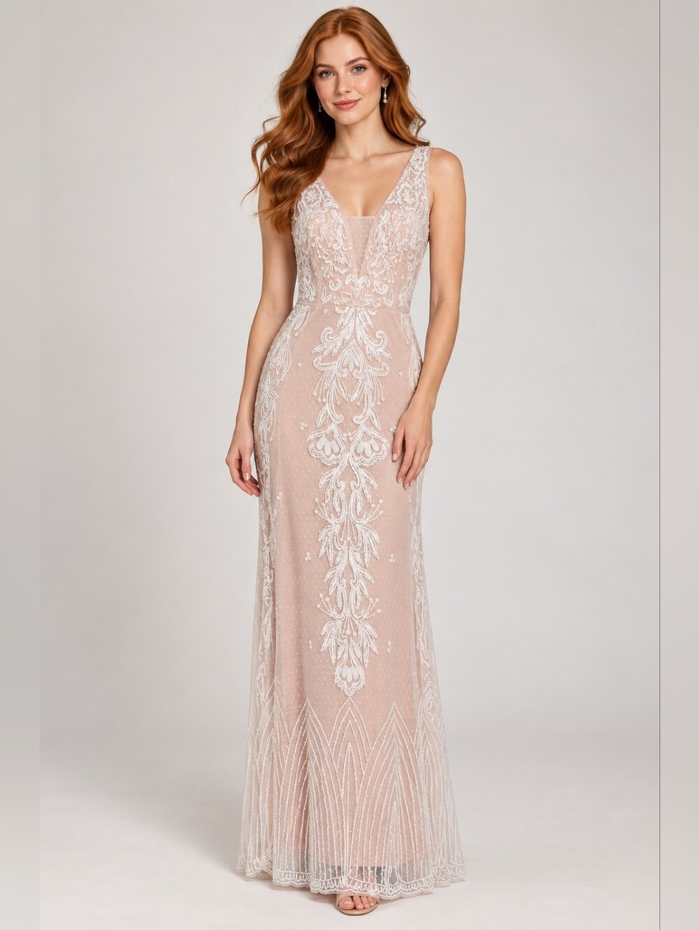NWT Ivory White Wedding Bridal Sleeveless Beaded Embroidered Formal Gown Sz 8